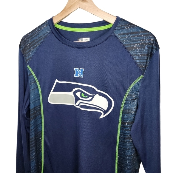 NFL Seattle Seahawks football Long sleeve crewneck Sports T-shirt Blue Green - Picture 3 of 6